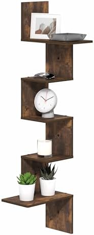Furinno Rossi 5-Tier Corner Floating Shelves for Wall, Amber Pine