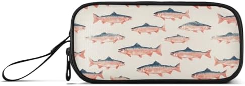 Fisyme Sea Vintge Salmon Fish Pencil Case Large Capacity Pen Box Makeup Pouch Holder Organizer Stationery Bag for School Office College Traval