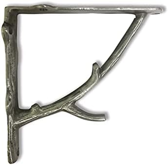 NACH Rustic Branch Metal Shelf Brackets, 6 inch, Decorative, Antique, 2 Floating, JS-90-078AMS