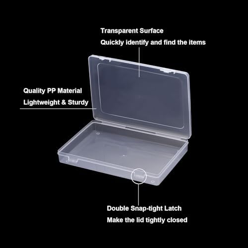 PATIKIL 9x6x1.2inch Clear Storage Box with Hinged Lid, 6Pack Plastic Stackable Rectangle Organizer Container for Beads J