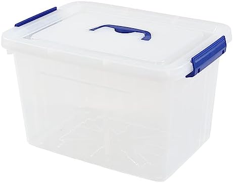 Anbers 12 Quart Clear Plastic Bin with Lid, Latching Box with Blue Handle