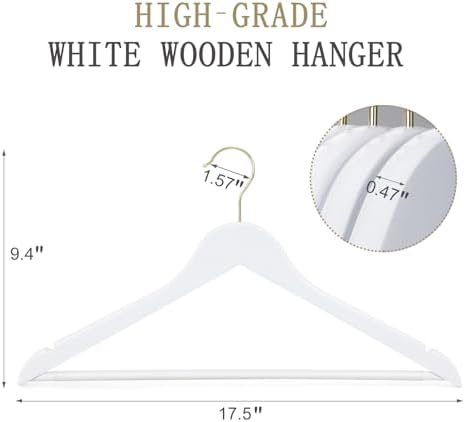 TOPIA HANGER Wooden Hangers 30 Pack, White Wood with Golden Hooks