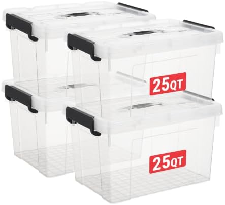 Cetomo Plastic Storage Bins with Handle, Storage Bin with Lids, Organizing Container, PP Box for Home Office, Clear, 25 
