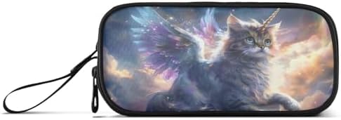 Unicorn Cat with Wings Pencil Case Box Boys Girls Large Pencil Pouch Zipper Compartments Big Capacity Stationery Pen Bag Organizer for Kids Teens Adults School Office
