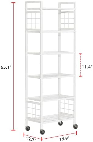 GIOTORENT 6-Wire Standing Storage Shelf with Wheels, Mobile Metal Shelving Unit for Bathroom Organizers & Laundry Room, 