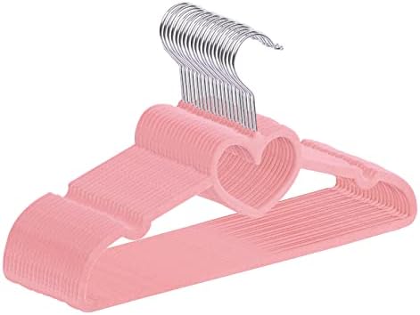 Velvet Hangers Pack of 20, Non Slip Standard Clothing Adult Heart-Shaped Clothes Hanger, Notches 360 Degree Swivel Hook Felt Hangers, for Heavy Coats, Jackets, Office Suits,Undergarments,Pink
