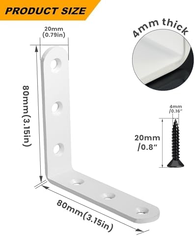 Alise 4Pcs Floating Shelf Brackets, White Heavy Duty L Bracket for Shelves