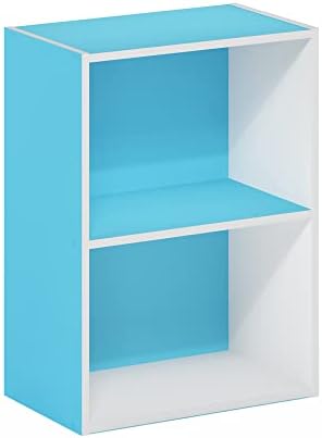 Furinno LUDER 2-Tier Book Shelf, Open Shelves Bookshelf, Light Blue/White