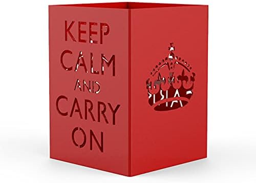 Mango Steam Metal Pen Holder, Makeup Brush Cup Organizer for Office, Bathroom, Vanity (Keep Calm, Red)