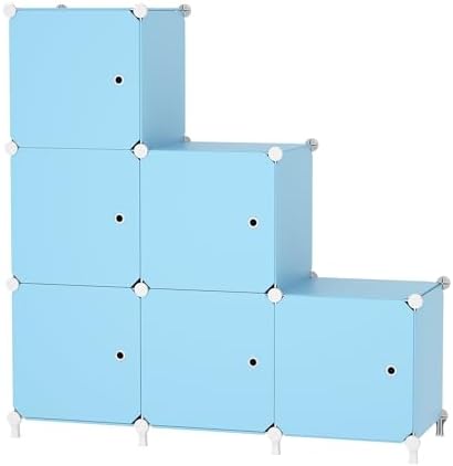 6Cube Storage Organizer Modular Stackable with Doors Blue