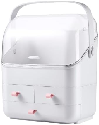 LINFIDITE Cosmetic Storage Box with Lid Makeup Organizer Box with Dust Free Cover Portable Handle,Large Makeup Display C