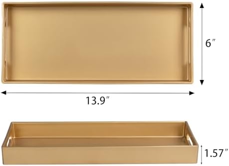 MAONAME Gold Vanity Tray Set of 2, Rectange Toilet Tank Trays with Handles