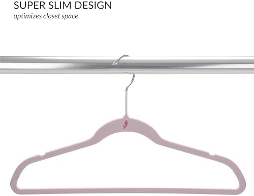 Simplify 25 Pack Kids Velvet Hangers | Slim | Non-Slip Design | Space Saving | Childrens Clothes | Shirts | Pants | Dresses | Baby Nursery | Closet Storage & Organization | Blush
