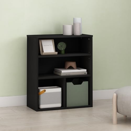 Frei Bookcases, Bookshelf, 4 Cube Display Bookcase, with Adjustable Shelves, for Home Office, Living Room, Black Oak