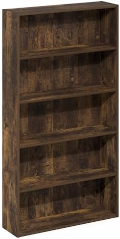 Furinno Basic Book Shelf, 5-Tier Bookshelf, Storage Organizer Bookcase with Open Shelf, 7 x 24 x 44, for Living Room, Be