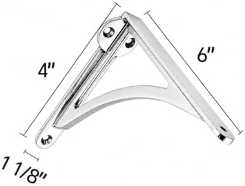 Khtumeware 100% Solid Brass Decorative Shelf Brackets, 6-inch Wall-Mounted Shelving Brackets, 2-Pack Polished Chrome Vin