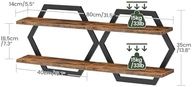 CHOEZON Hexagon Floating Shelves for Wall, Set of 2, 2 -Tier Hanging Shelves, Wall Mounted Storage Shelves, for Living R