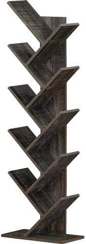10 Tier Tree Book Shelf, Floor Standing Wood Bookshelf for Narrow Space