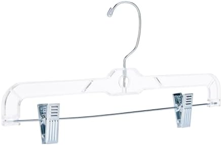 SSWBasics 14 Inch Clear Plastic Skirt Hangers and Pants Hangers with Clips