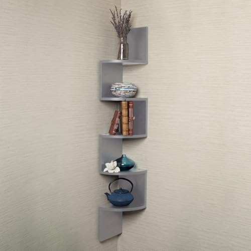 Danya B. XF11035GR Large Decorative 5-Tier Corner Floating Wall Mount Display Shelving Unit - Grey