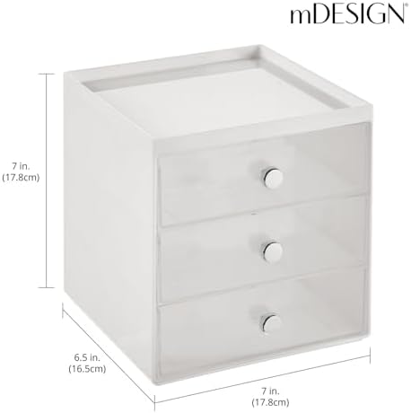 mDesign Plastic 3 Drawer Organizer for Makeup Storage - Large Stackable Makeup Organization and Storage Cube with Drawer