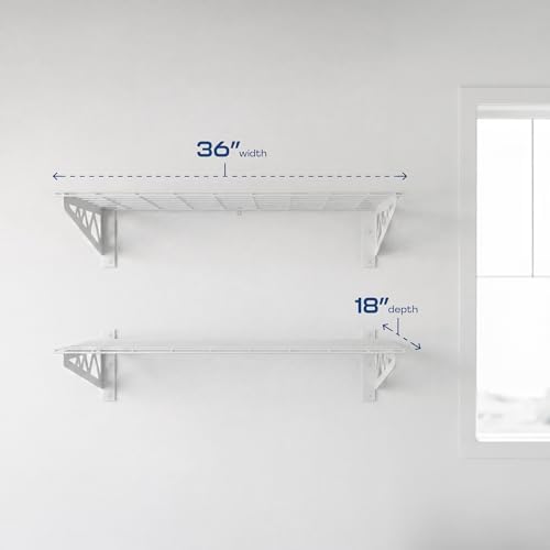 MonsterRax 18x36 White Garage Wall Shelf 2-Pack, 500lb, White