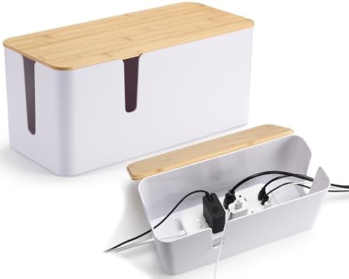 ZhiYo 2 Pack Cable Management Box, Large & XL, Power Strip Organizer, White