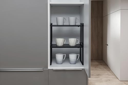 Nxconsu Expandable Shelf for Cabinets, Cabinet Shelf Riser, 12" Black
