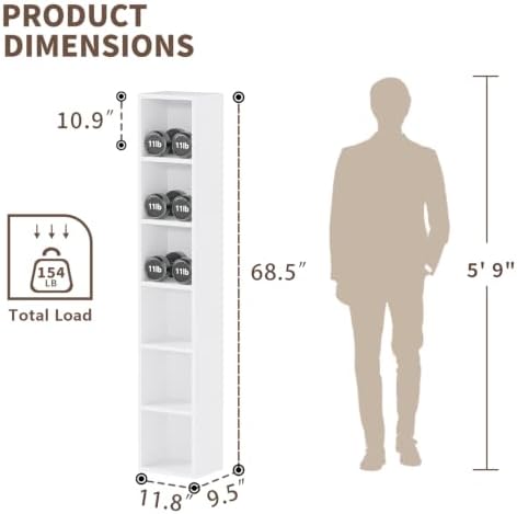 6-Tier Tall Narrow Bookshelf,Slim Bookcase with Open Cubes
