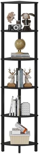 VIMBER Corner Shelf, 6-Tier Corner Bookshelf, Industrial Corner Ladder Shelf, DIY Storage Shelves, Modern Display Shelf 