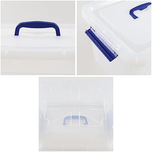 Anbers 12 Quart Clear Plastic Bin with Lid, Latching Box with Blue Handle