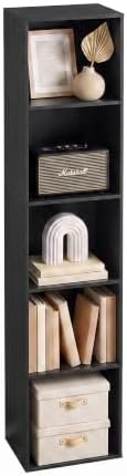 5 Cube Storage Organizer, 5 Tier Narrow Bookshelf, Black Cube Shelf