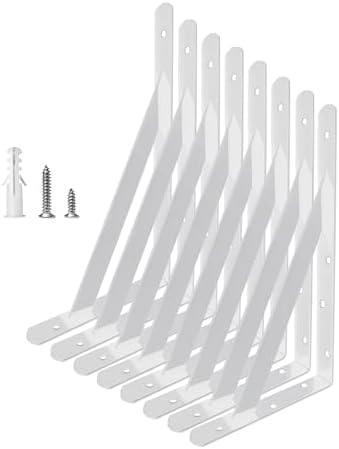 Heavy Duty Shelf Brackets Wall Mount Steel Bracket Wall Brackets for Shelves (White, 20 x 12 Inch-4 Pairs)
