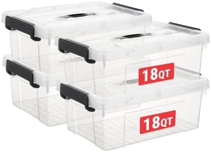 Cetomo Plastic Storage Bins with Handle, Storage Bin with Lids, Organizing Container, PP Box for Home Office, Clear, 18 