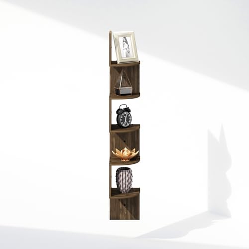 Furinno Rossi 5-Tier Rustic Brown Floating Corner Shelf for Wall, Corner Zigzag Shelf Wall Mounted, Radial Wall Mount Sh