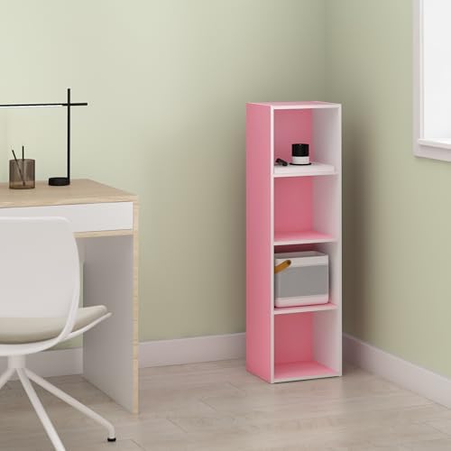Hagen 4-Tier Open Shelf Bookcase, Bookshelf, for Living Room and Home Office, Blush Pink/White