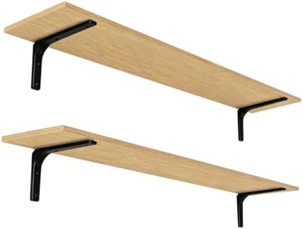 DINZI LVJ Long Wall Shelves, 55.1Inch Wooden Wall Mounted Shelves, Set of 2