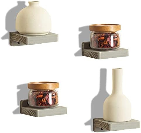 Freezing point Small Floating Shelf for Wall Set of 4 Natural Wood 4Inch Mini Wall Shelves Decor Plant Display Collectib