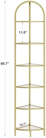 Homhedy 6-Tier Gold Corner Shelf Stand, Metal Corner Bookshelf