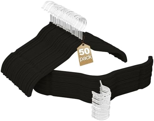 Velvet Shirt Hangers 50 Pack, No Shoulder Bumps for Clothes (Black)