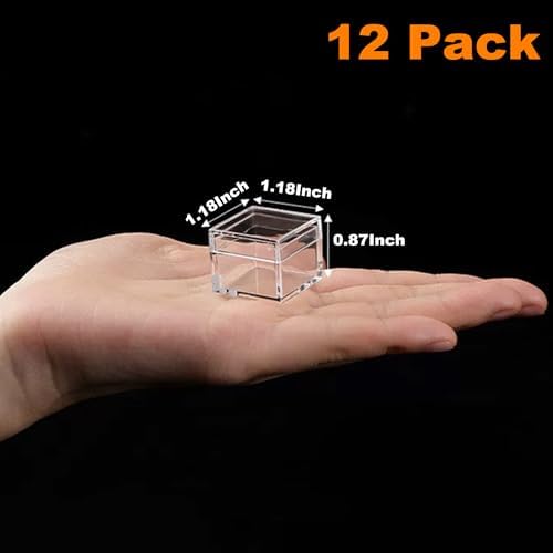 Small Clear Box Acrylic Boxes with Lids Plastic Square Cube 12 Pieces Small Storage Containers for Candy Pill and Tiny J