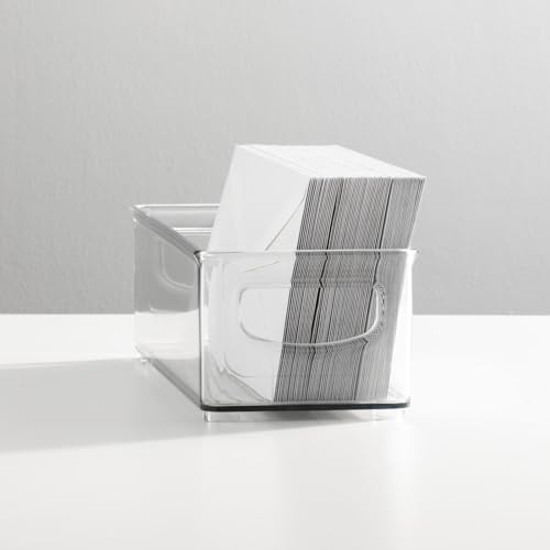 mDesign Small Plastic Office Storage Container Bins with Handles for Organization in Filing Cabinet, Closet Shelf, or Desk Drawers, Organizer for Notes, Pens, Pencils, Ligne Collection, 6 Pack - Clear