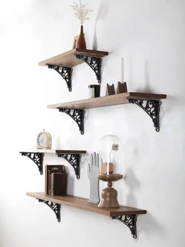 Decorative Shelf Bracket 8 inch, Rustic Black Iron Brackets for Shelving, Heavy Duty Vintage, DIY Projects, Hardware Inc