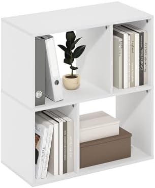 Furinno DALY Book Shelf, 4-Cube Bookshelf, Cube Storage Organizer Bookcase with Irregular Compartments, 11.7 x 23.6 x 24