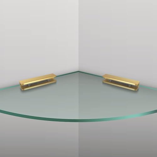 LukLoy Solid Brass Glass Shelf Bracket with 3 Screw Holes, Adjustable Glass Clip for 6mm-10mm Glass (Brush Gold, Pack of
