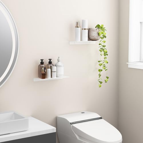 Danpoo 12 inch White Metal Floating Shelves for Wall Organizer & Storage, Display Shelves for Bathroom, Living Room, Kit