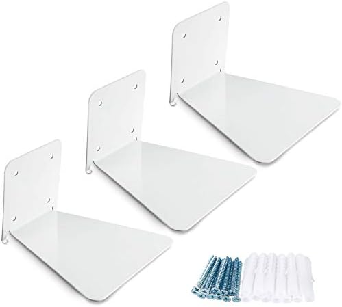 Jetec 3 Pack Invisible Bookshelf Wall Mounted Metal Heavy Duty, White