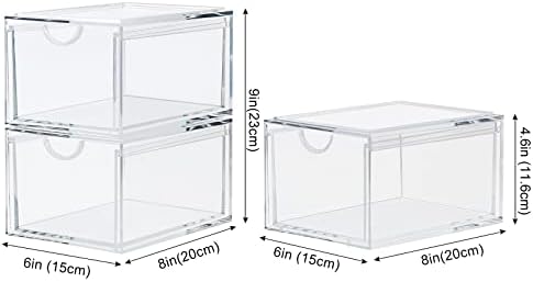 CECOLIC 2 Pack Stackable Cosmetic Organizer Drawers, Clear Acrylic Makeup Storage Organizer Box, Plastic Storage Bins Va
