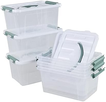 6 Pack Small Container Bins, Clear Plastic Storage Boxes with Lids, 11.14''L x 7.75''W x 5.67''H