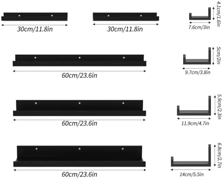Giftgarden 24 Inch Wall Mounted Floating Shelves Set of 5, Black Wood Wall Shelves for Bathroom, Bedroom, Kitchen, Livin